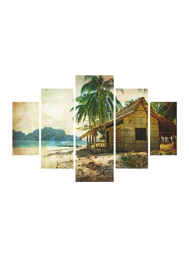 Miracle 5-Piece Decorative Sea With Cottage Themed Painting Set With Frame Multicolour 56x92cm  - Image 1