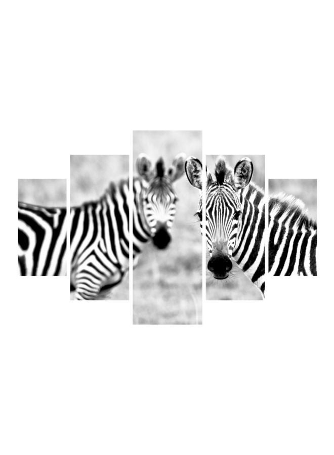 ميركيل طقم لوحات فنية للزينة بتصميم حمار وحشي مكون من 5 قطع أبيض/ أسود 56x92سم - Image 1