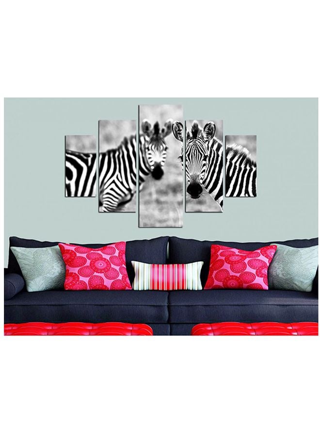 ميركيل طقم لوحات فنية للزينة بتصميم حمار وحشي مكون من 5 قطع أبيض/ أسود 56x92سم - Image 2