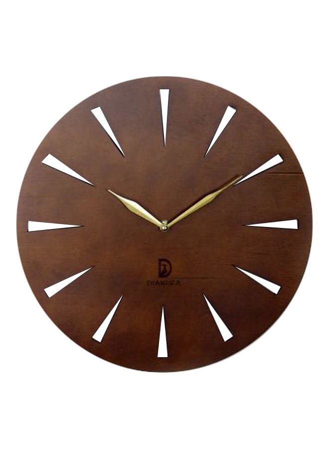DIAKOZA Wooden Analog Wall Clock Brown/Gold 35×35cm  - Image 1