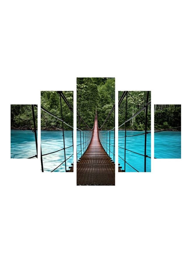 destiny 5-Piece Pull On The River Themed Wall Painting With Frame Set Brown/Blue/Green 92x56cm 