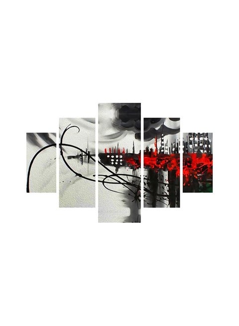 5-Piece Abstract Themed Wall Painting With Frame Set Red/White/Black 92x56cm