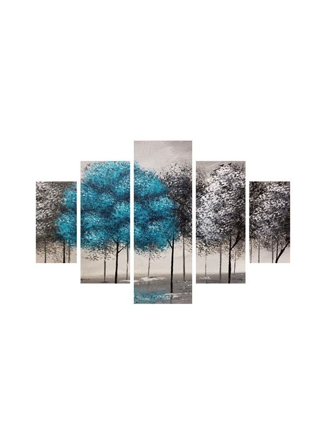 Miracle 5-Piece Tree Themed Wall Painting With Frame Set Black/White/Blue 92x56cm 