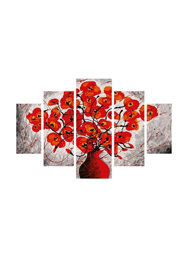 Miracle - 5-Piece Decorative Floral Framed Painting Set Red/Grey 92x56cm - Image 1