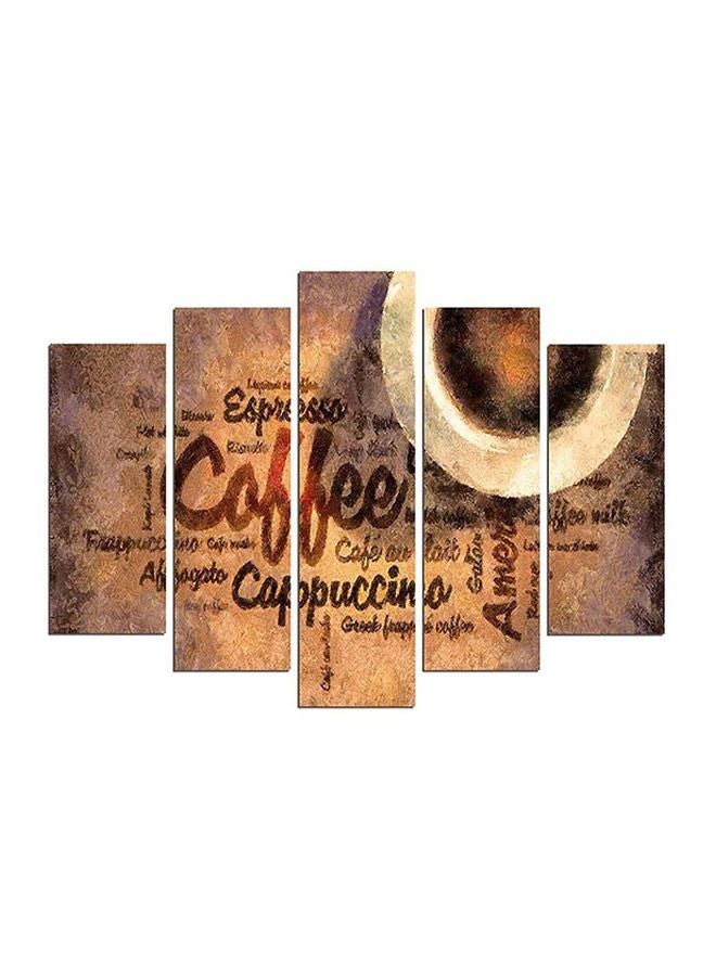 Fascination 5-Piece Decorative Coffee Themed Wall Painting Set With Frame Brown/White 60x110cm  - Image 1