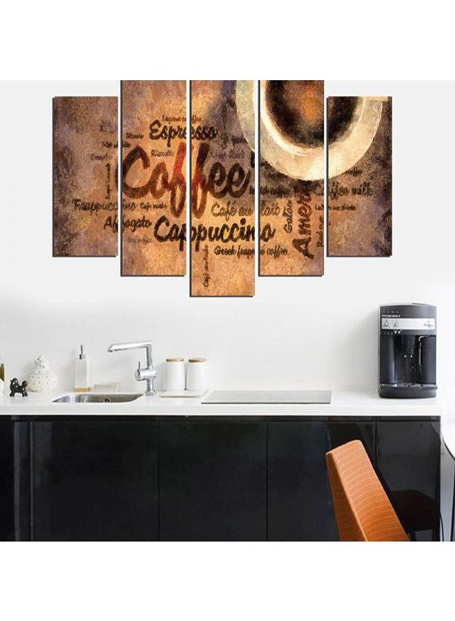 Fascination 5-Piece Decorative Coffee Themed Wall Painting Set With Frame Brown/White 60x110cm  - Image 2