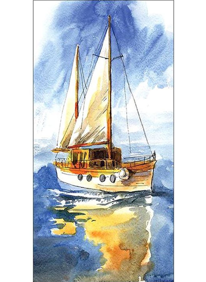 Decorative Ship Themed Wall Painting Blue/Yellow/White 30x15cm