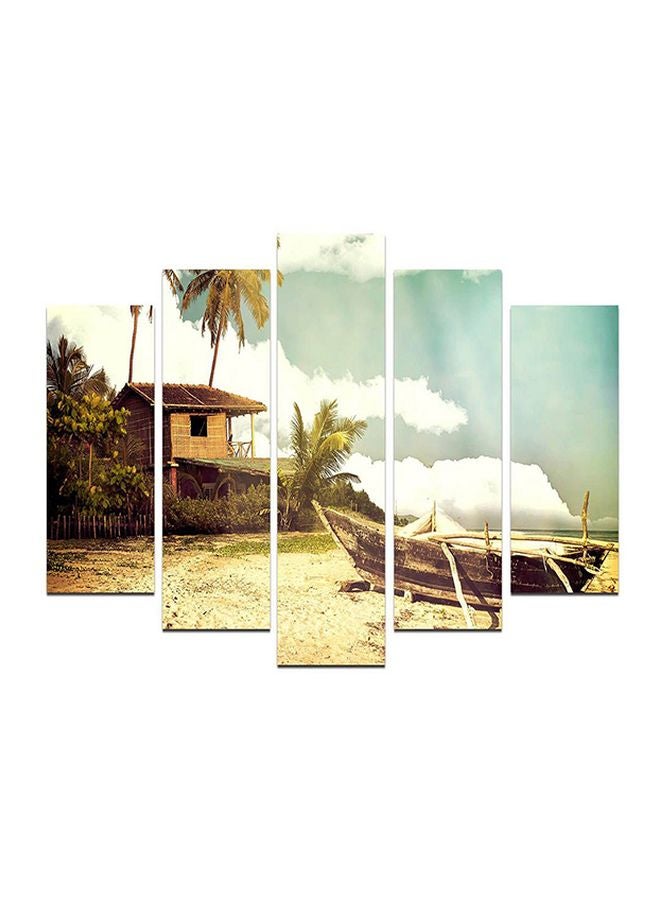 5-Pieces Boat Themed Decorative Wall Painting Set Blue/White/Beige 150x60cm