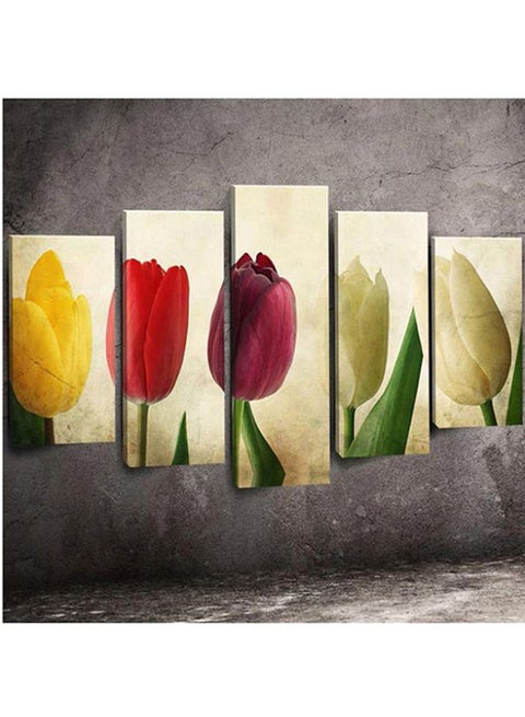 5-Piece Floral Printed Decorative Wall Art Set Yellow/Red/Beige 100x60cm