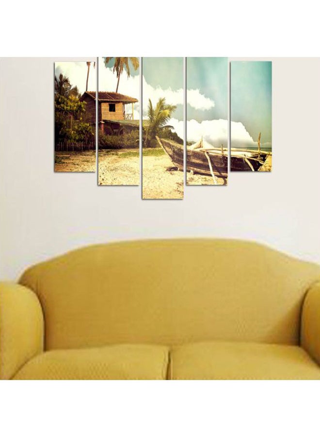 5-Pieces Boat Themed Decorative Wall Painting Set Blue/White/Beige 150x60cm
