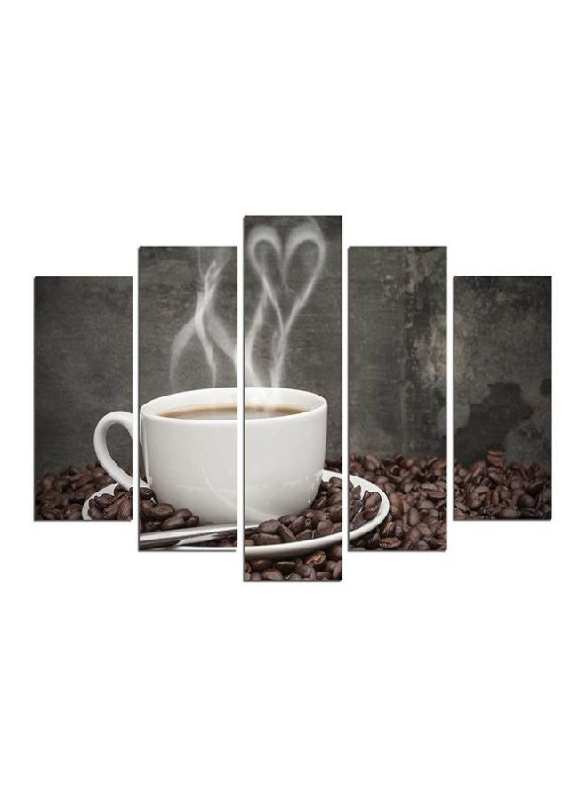 5-Pieces Tea Cup Decorative Wall Painting Set Brown/White/Grey 150x60cm