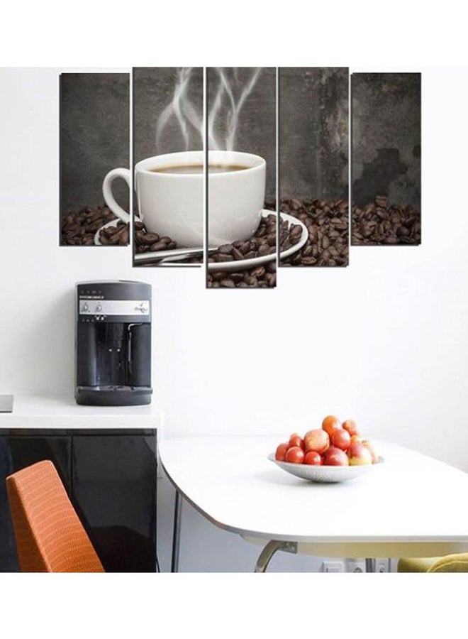 5-Pieces Tea Cup Decorative Wall Painting Set Brown/White/Grey 150x60cm