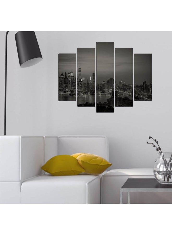فاسينيشن مجموعة لوحات فنية للزينة لصورة مدينة مؤلفة من 5 أجزاء رمادي / أبيض / أسود 150x60سم - Image 2