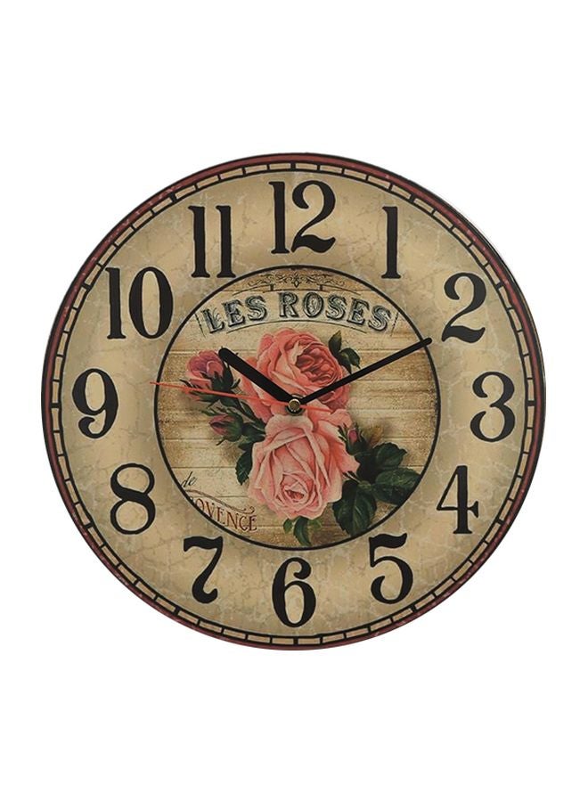 MT Wooden Analog Wall Clock Brown/Black/Pink 50x50cm