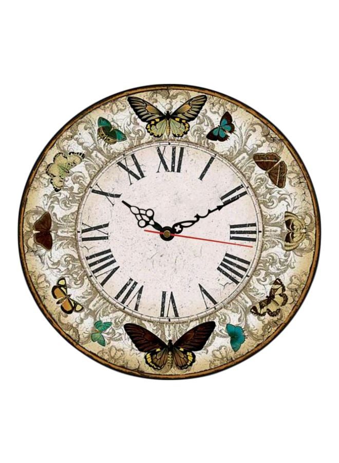 MT Butterfly Themed Analog Wall Clock Beige/Brown/Green 50x50cm