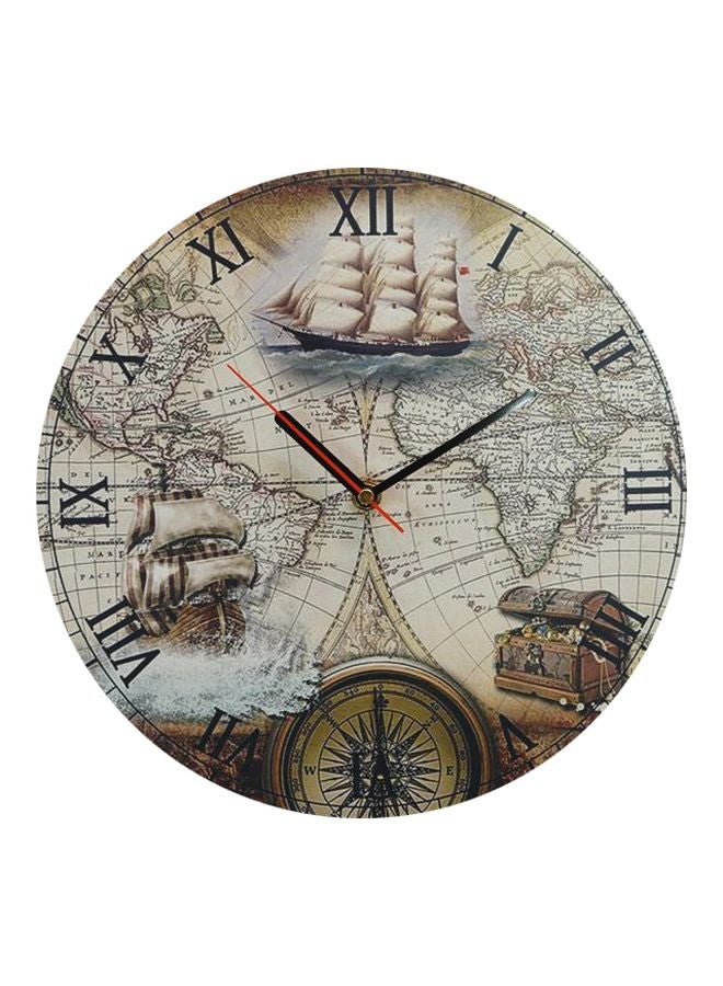 MT Map Themed Analog Wall Clock White/Black/Brown 50x50cm