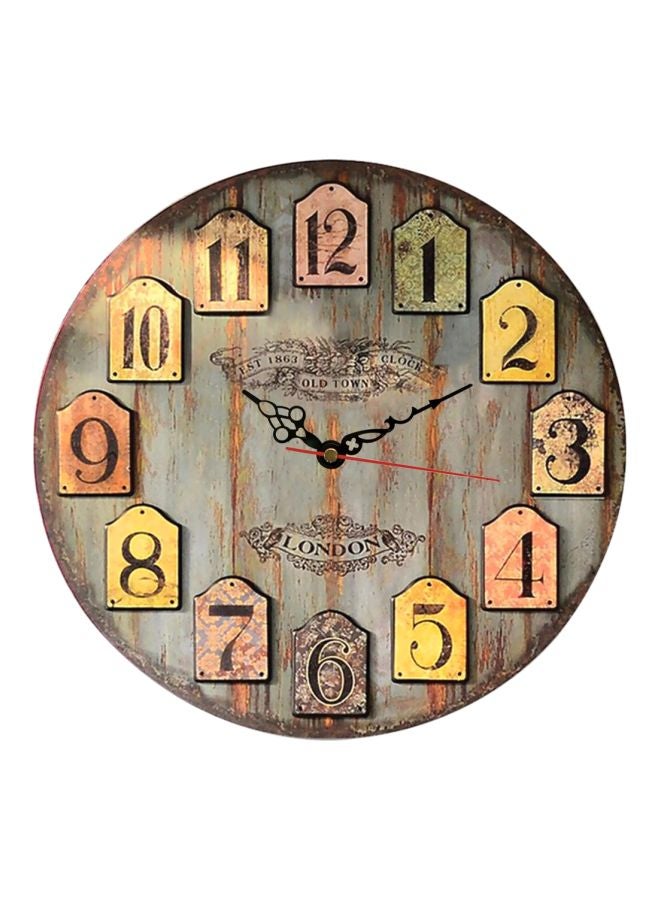 MT Wooden Analog Wall Clock Brown/Grey/Yellow 50x50cm