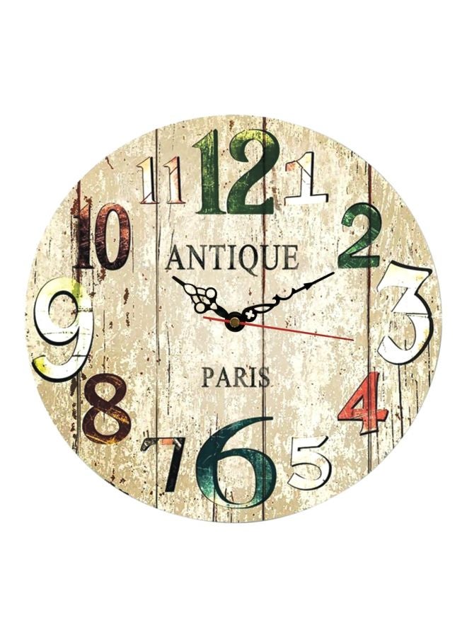MT Wooden Analog Wall Clock Off White/Green/Brown 50x50cm