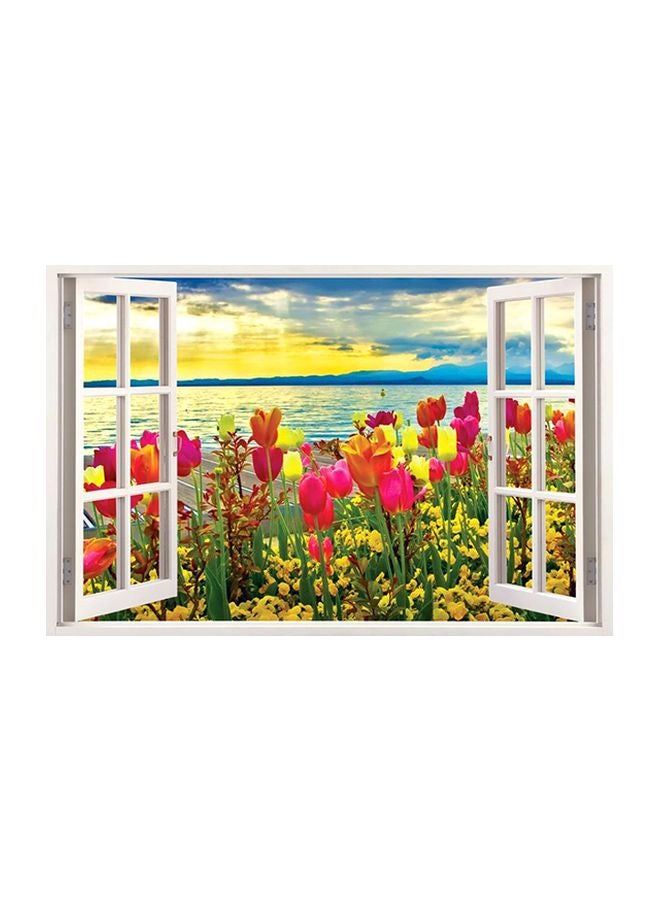 Positive Art Floral Themed Deluxe Wall Sticker Green/Yellow/Blue 100x65cm