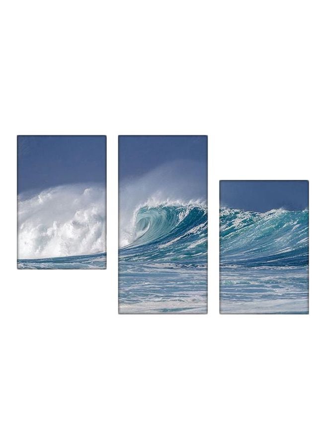 Sasb - 3-Piece Ocean Waves Themed Wall Painting With Frame Blue/White/Green 120x80cm - Image 1