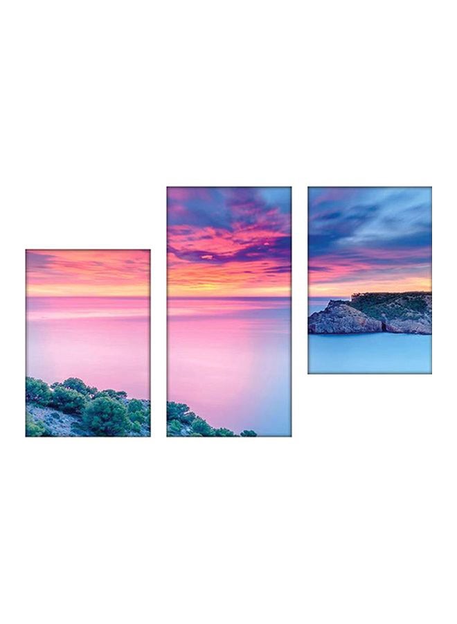 Sasb - 3-Piece Seascape Themed Wall Painting With Frame Pink/Blue/Yellow 120x80cm - Image 1