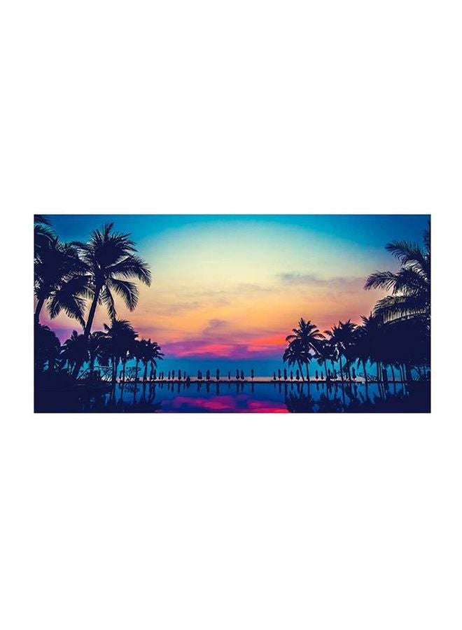 ساسب - لوحة فنية لديكور الحائط بدون إطار بصورة شاطئ وردي/أزرق/أصفر 30x15سم - Image 1