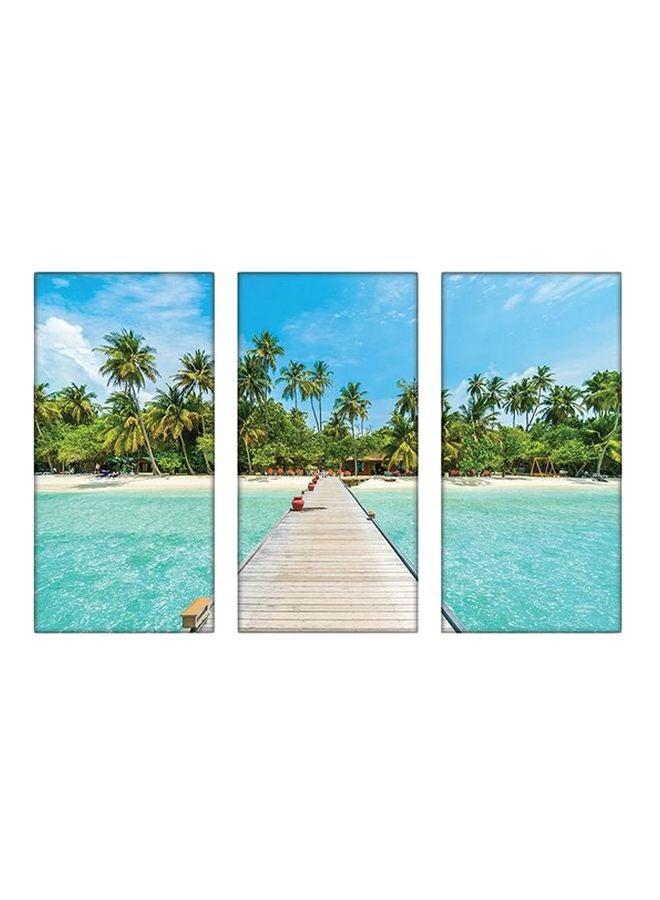 Sasb - 3-Piece Sea Beach Themed Decorative Wall Painting Set With Frame Blue/Green/Beige 120x80x2.5cm - Image 1