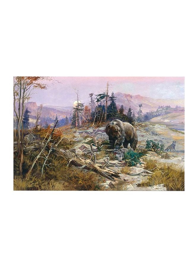 بونامايسون لوحة فنية للتزيين بإطار بنمط الحيوانات أخضر/رمادي/وردي 60x40سم  - Image 1