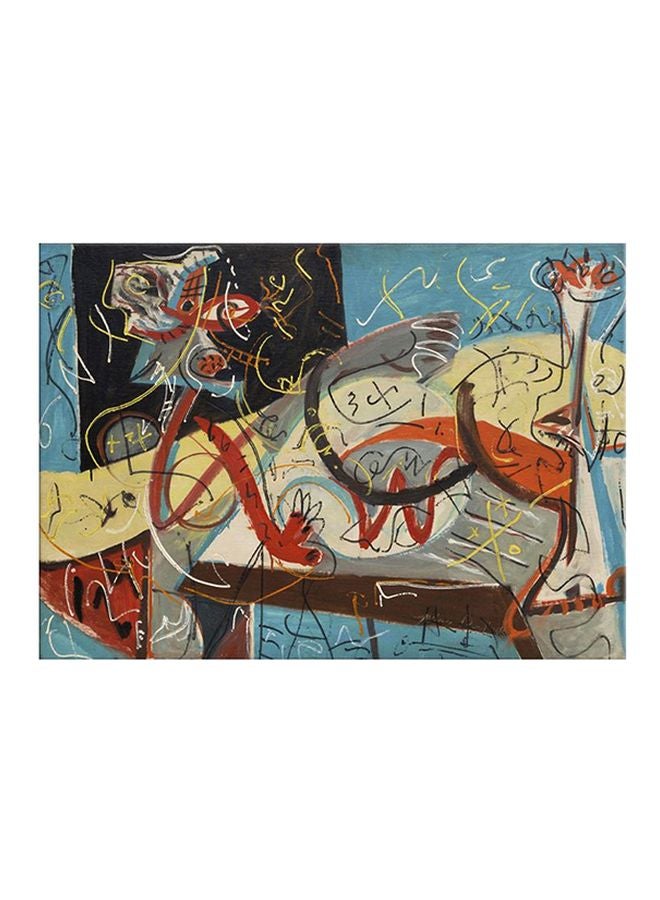 Bonamaison Ancient Themed Decorative Wall Painting With Frame Blue/Yellow/Orange 30x45cm  - Image 1