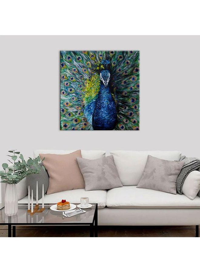 بونامايسون لوحة فنية لديكور الحائط مزودة بإطار برسمة طاووس أزرق/أخضر/أبيض 40x40سم  - Image 3
