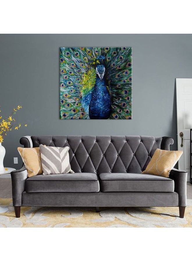 بونامايسون لوحة فنية لديكور الحائط مزودة بإطار برسمة طاووس أزرق/أخضر/أبيض 40x40سم  - Image 2