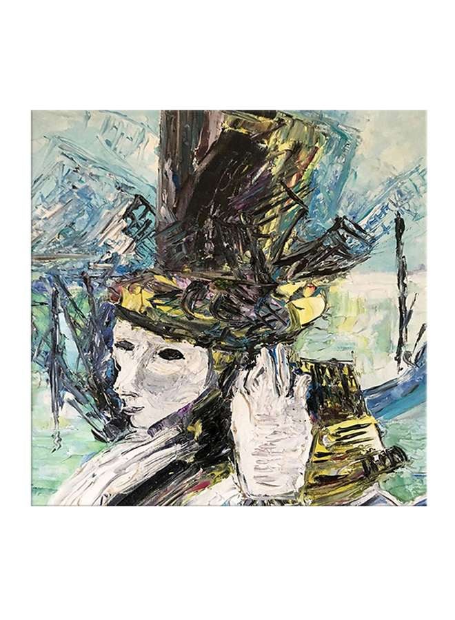 Bonamaison Abstract Themed Decorative Wall Painting With Frame White/Yellow/Blue 40x40cm  - Image 1