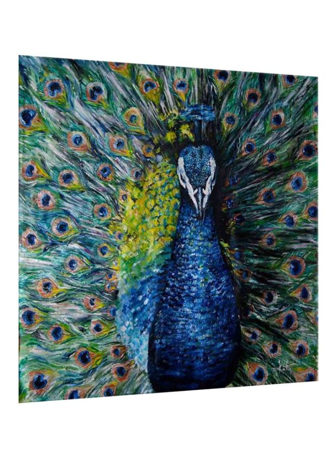 بونامايسون لوحة فنية لديكور الحائط مزودة بإطار برسمة طاووس أزرق/أخضر/أبيض 40x40سم  - Image 4