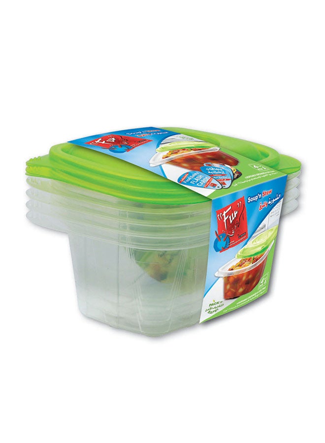 Fun Pack Of 4 Multipurpose Plastic Containers With Lids Clear/Green  - Image 1