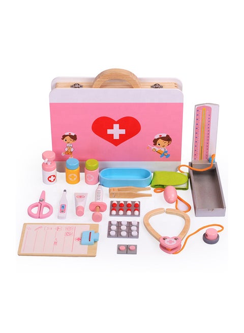 16-Piece Wooden First-Aid Hospital Tool Set Pink Color 3+ Year Premium Quality 30x26cm