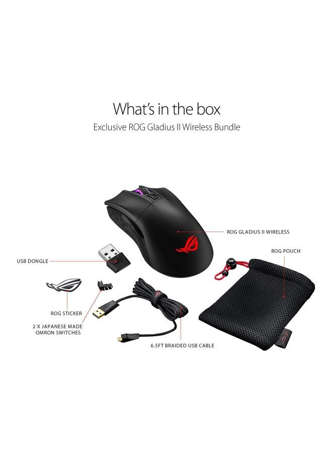 ASUS - ROG Gladius II Wireless Ergonomic RGB Gaming Mouse with dual 2.4GHz/Bluetooth Wireless Connectivity, Advanced 16000-DPI Sensor, ROG-Exclusive Switch Socket Design, and Aura Sync lighting - Image 1