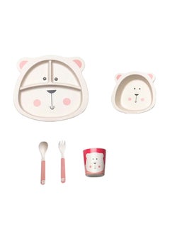 Falpro 5-Piece Dinnerware Set For Kids Beige/Pink/Black Meal Plate 23x21.5 cm , Bowl 14x13.5 cm , Cup 7.1x7.1 cm , Spoon 13.5x2.2 cm , Fork 13.5x3cm  - Image 1
