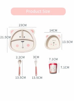 Falpro 5-Piece Dinnerware Set For Kids Beige/Pink/Black Meal Plate 23x21.5 cm , Bowl 14x13.5 cm , Cup 7.1x7.1 cm , Spoon 13.5x2.2 cm , Fork 13.5x3cm  - Image 2