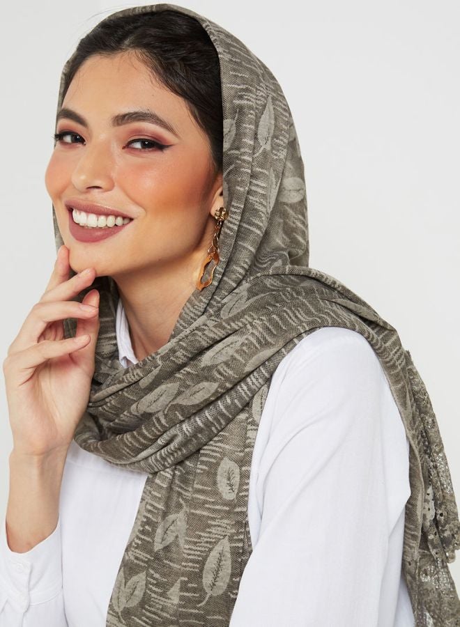 Rosh Leaf Embellished Hijab Scarf Grey  - Image 3