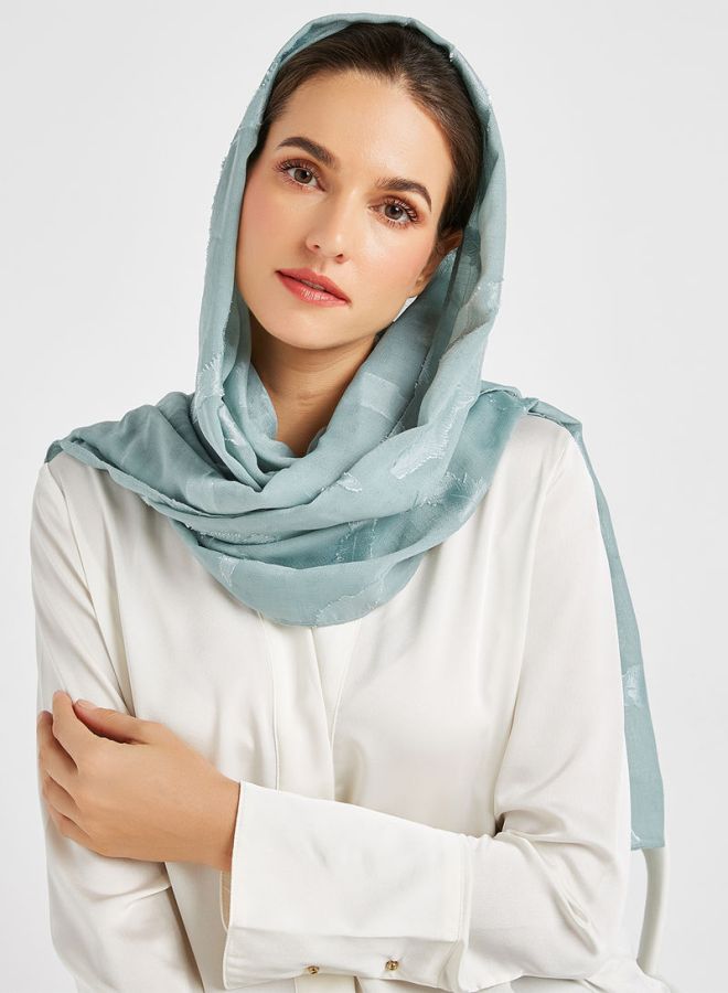 Rosh - Leaf Embellished Hijab Scarf Powder Blue - Image 1