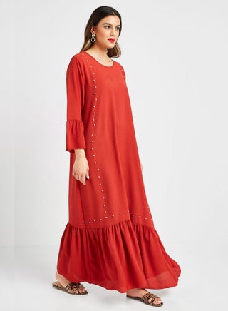 Embellished Tie-Up Jalabiya Rust - v1599199420/N39614152V_1