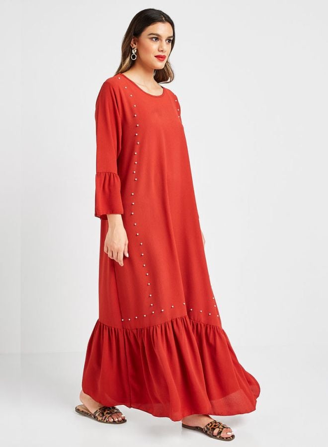 Embellished Tie-Up Jalabiya Rust