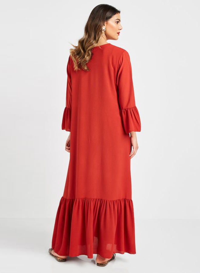 Embellished Tie-Up Jalabiya Rust