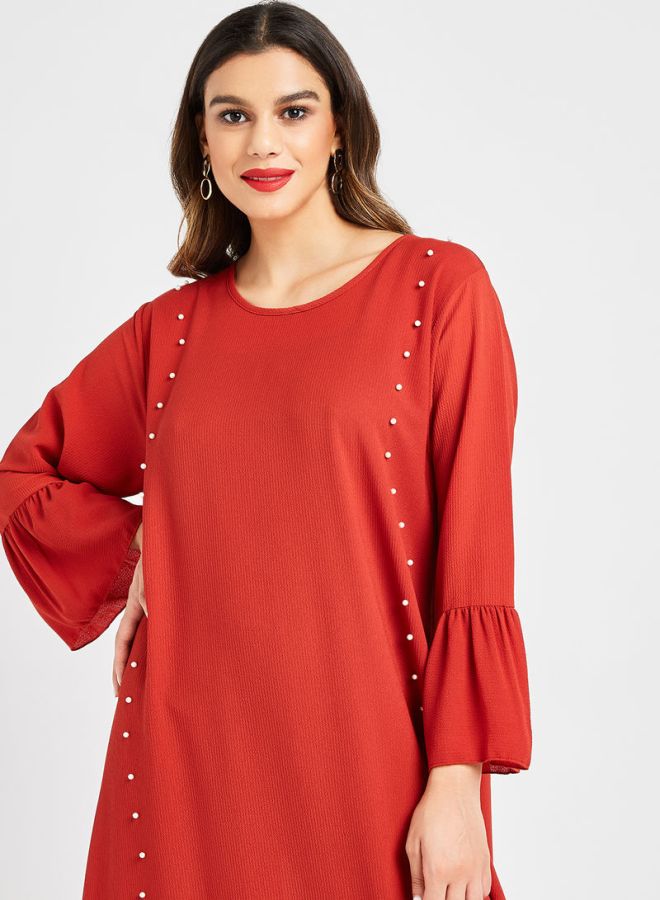 Embellished Tie-Up Jalabiya Rust