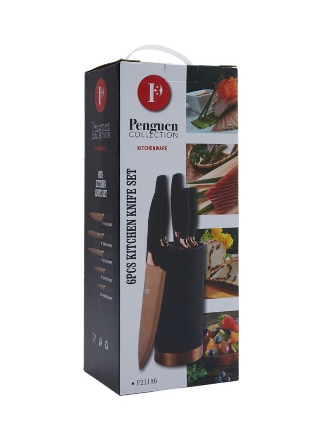 Penguen - 6-Piece Aria Titanium Knife With Block Set Rose Gold - Image 1