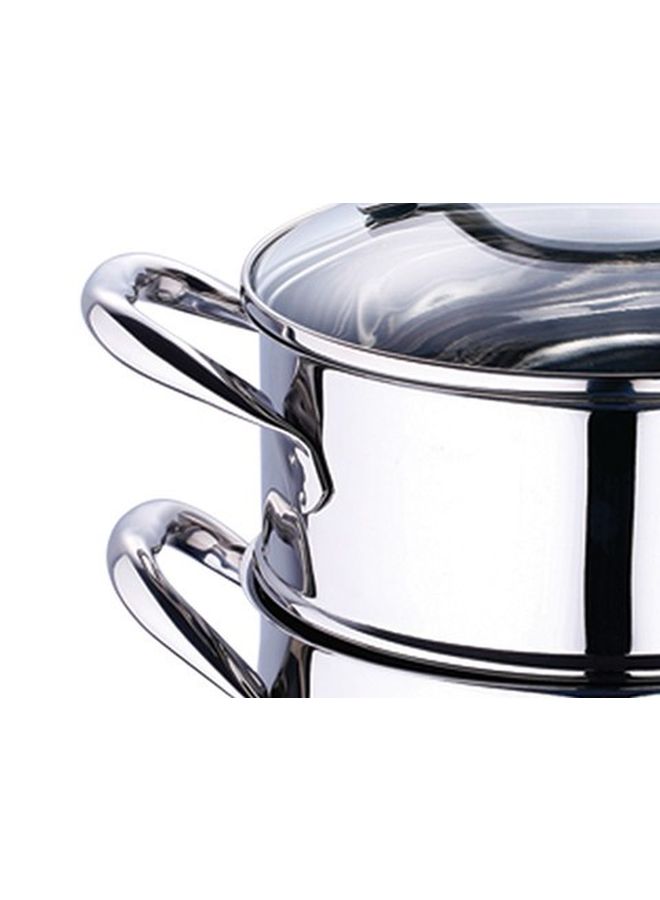 BERGNER - 2 Pieces Stainless Steel Veg Steamer Induction With Glass Lid Silver 28cm - Image 1