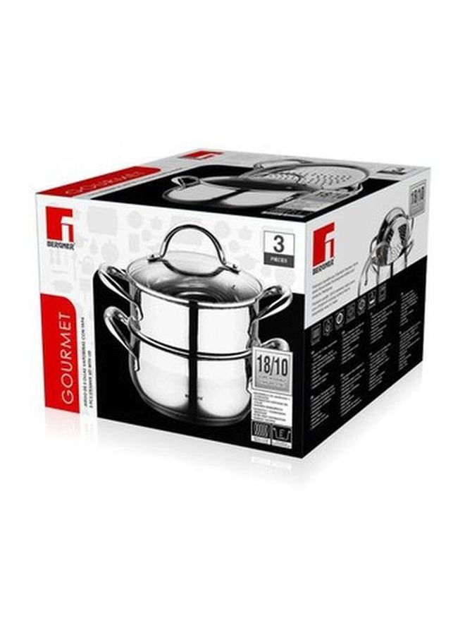BERGNER - 2 Pieces Stainless Steel Veg Steamer Induction With Glass Lid Silver 28cm - Image 1