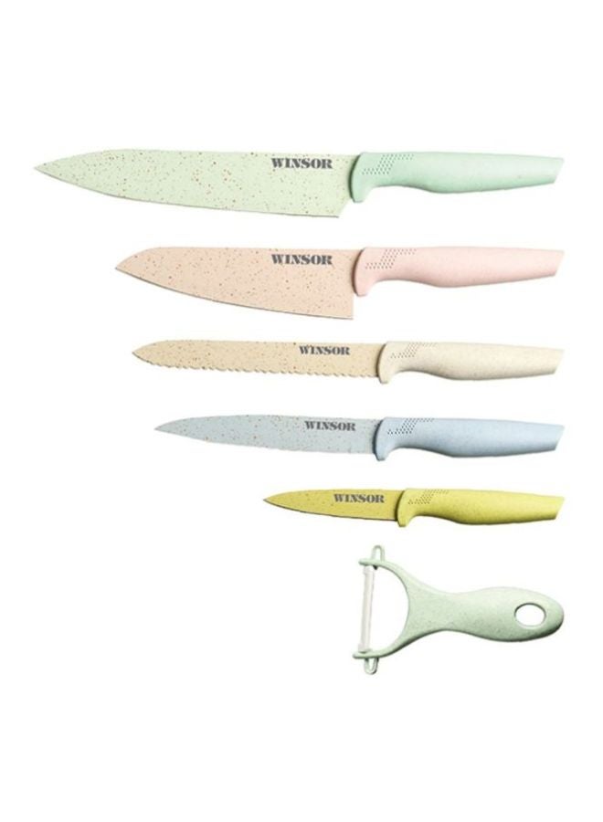 Winsor 5-Piece Knife And Peeler Set Green/Pink/White - Image 1