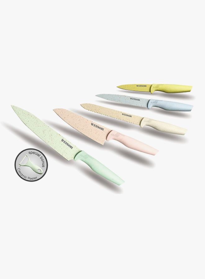 Winsor 5-Piece Knife And Peeler Set Green/Pink/White - Image 2
