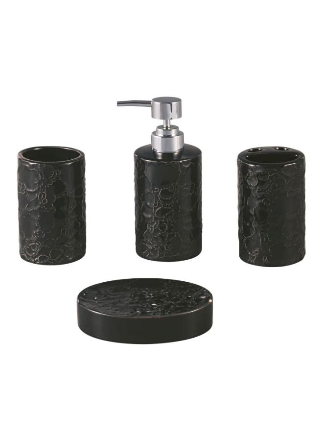 أوركيد طقم حمام سيراميك 4 قطع أسود بنمط مموج/ فضي Soap Dispenser 1x300, Tumbler, 1x300, Toothbrush Holder 1x300ملليلتر 